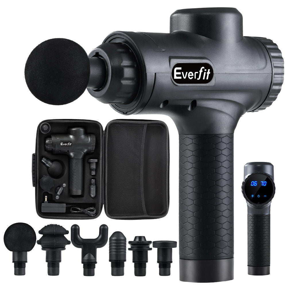 Everfit Pro Percussion Massage Gun — 30 Speeds, 6 Attachments, 8-Hour Battery