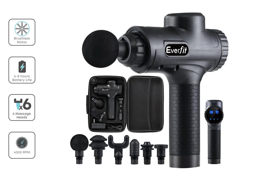Everfit Pro Percussion Massage Gun — 30 Speeds, 6 Attachments, 8-Hour Battery