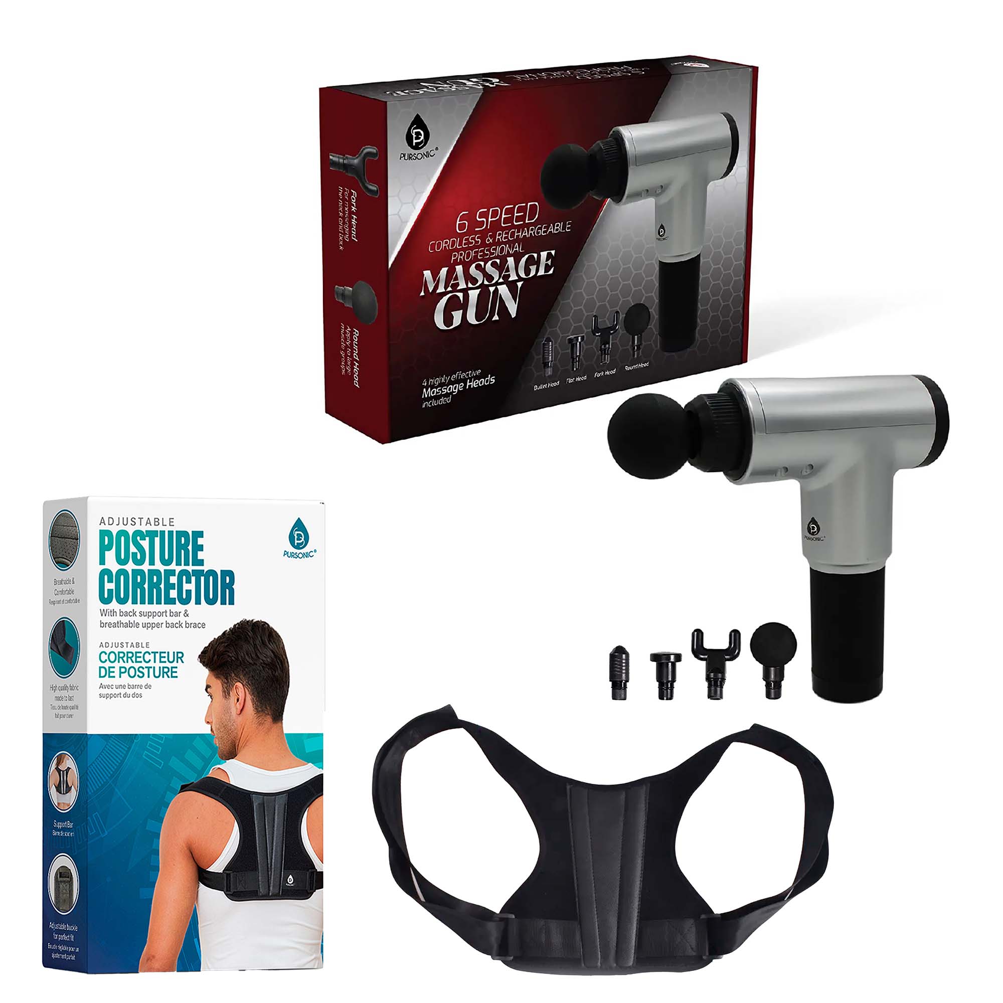 Recovery Bundle — Adjustable Posture Corrector & 6-Speed Percussion Massage Gun